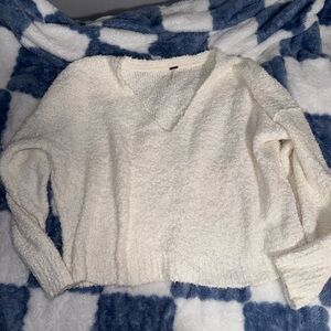 Free People White Pullover Hoodie with Long Sleeves